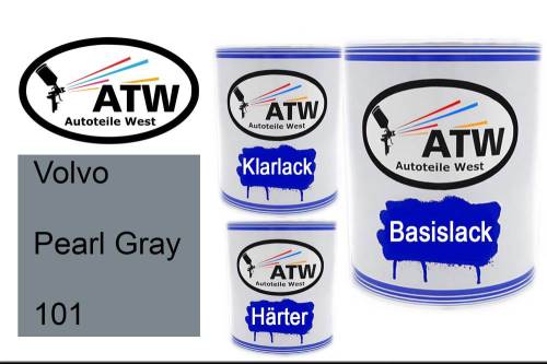 Volvo, Pearl Gray, 101: 1L Lackdose + 1L Klarlack + 500ml Härter - Set, von ATW Autoteile West.